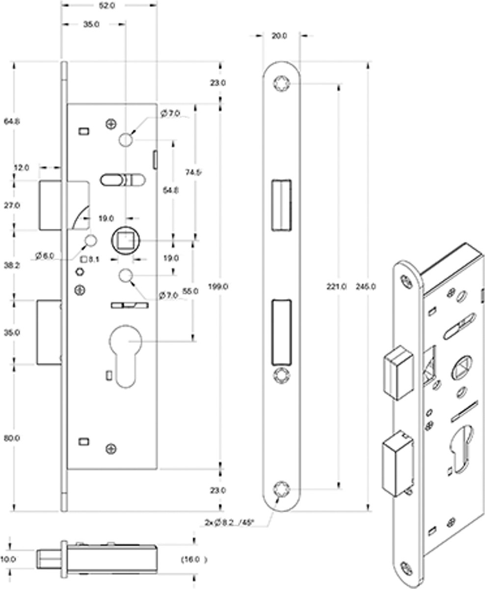 Mauer | Magneet | Smaldeurslot| Cilinder PC55 Dag en Nachtslot | 4445 | Met Zwarte Voorplaat