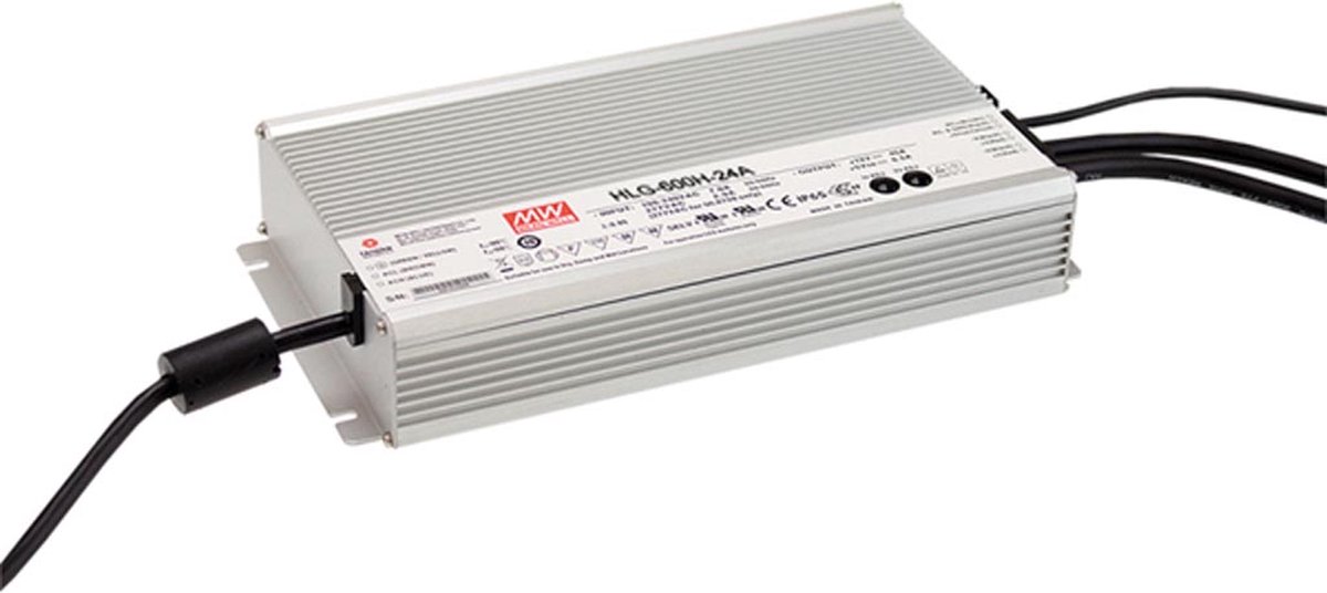 Mean Well HLG-600H-24A LED-driver, LED-transformator Constante spanning, Constante stroomsterkte 600 W 25 A 24 V/DC PFC-schakeling, Overbelastingsbescherming,
