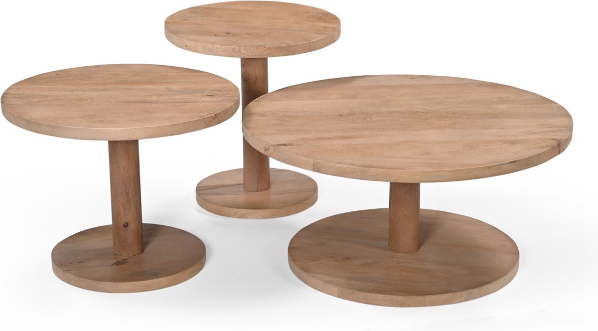 Giga Meubel - Salontafel Naturel Mangohout - Set Van 3 - Nao