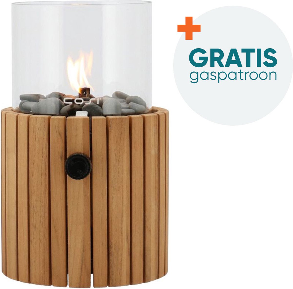 Cosiscoop Timber teak - gaslantaarn met gaspatroon