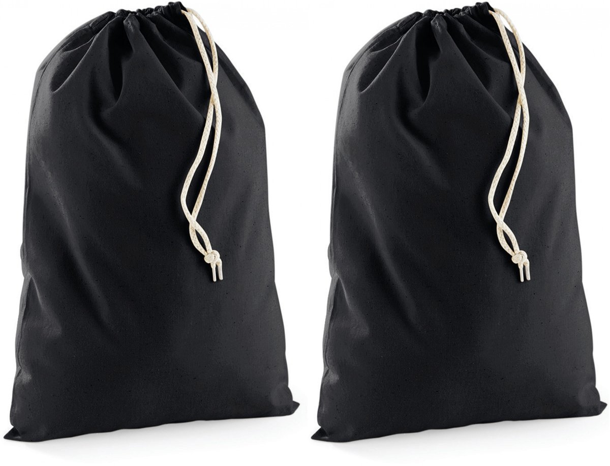 Pakket van 50x stuks zwart katoenen canvas zakjes/tasjes met afsluitkoord 49 x 75 cm -