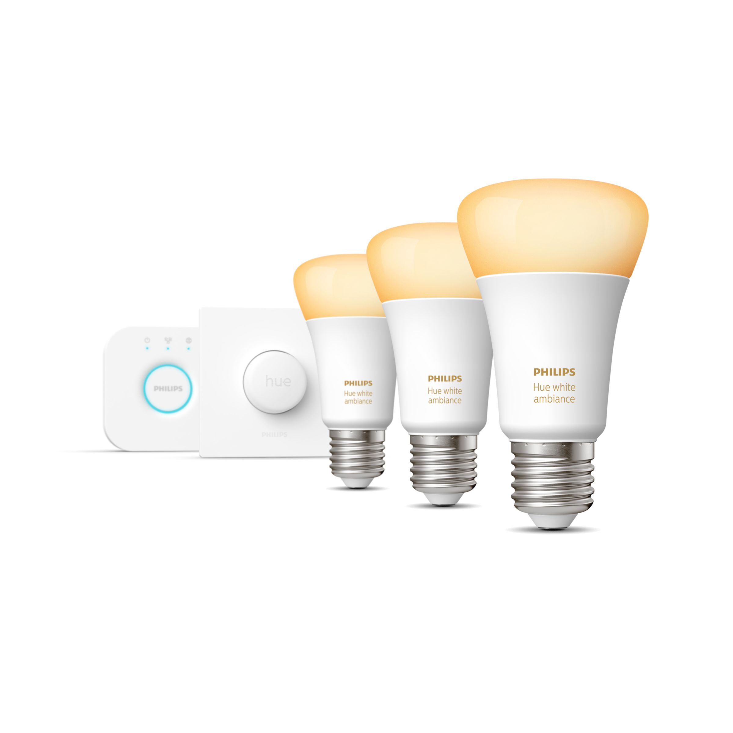 Philips Hue White Ambiance Starterkit: 3 E27 Slimme Lampen (1100) + Smart Button