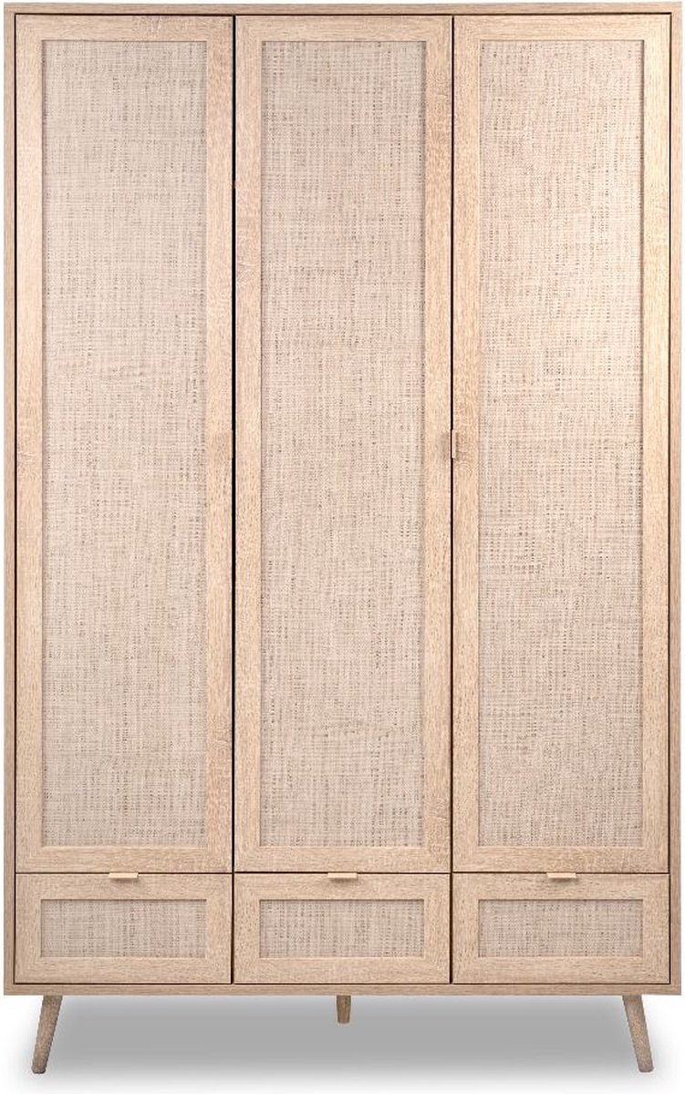 Kast Finori Bali Eiken/Riet Decor 3-deurs