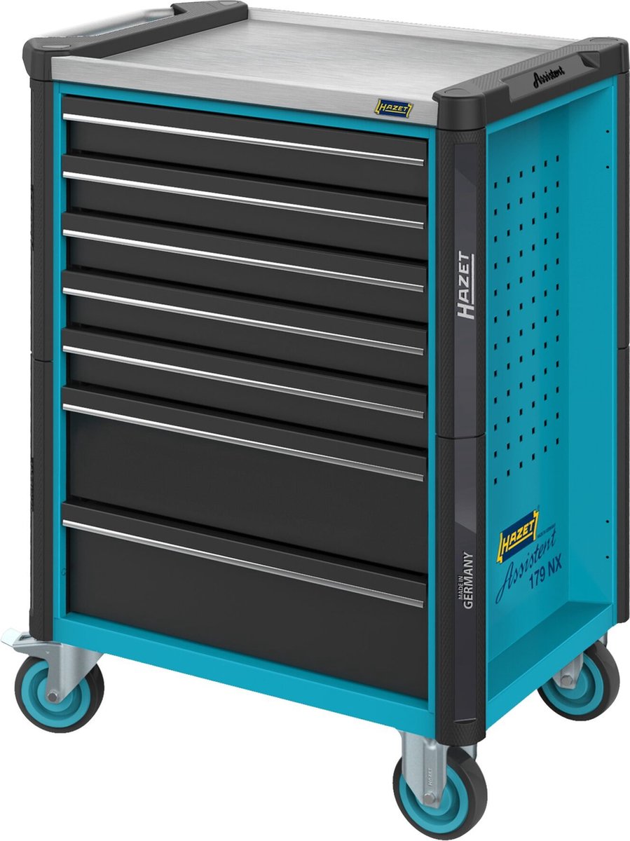 HAZET Gereedschapwagen - Assistent 179NX - assortiment 179NX-8/244 - 244-delig - Laden, ondiep: 7× 81 x 522 x 398 mm - Laden, diep: 1× 166 x 522 x 398