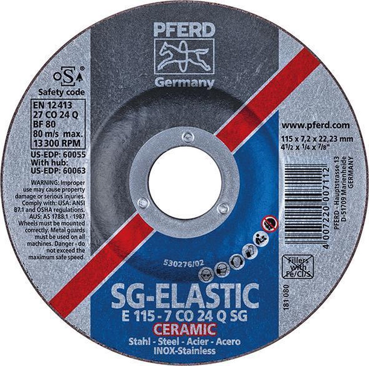 PFERD 62212300 E 125-7 CERAMIC SGP STEELOX Afbraamschijf gebogen Diameter 125 mm Boordiameter 22.23 mm RVS, Staal 10 stuk(s)