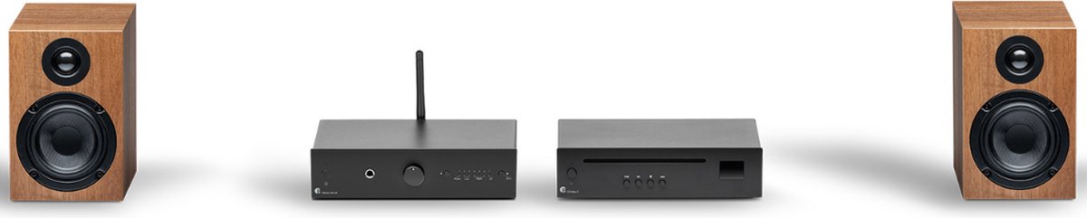 Pro-Ject True HiFi Stereo Set E CD - Compleet HiFi Systeem - CD-Speler - Stereo Versterker - Speakers - Zwart/Walnoot