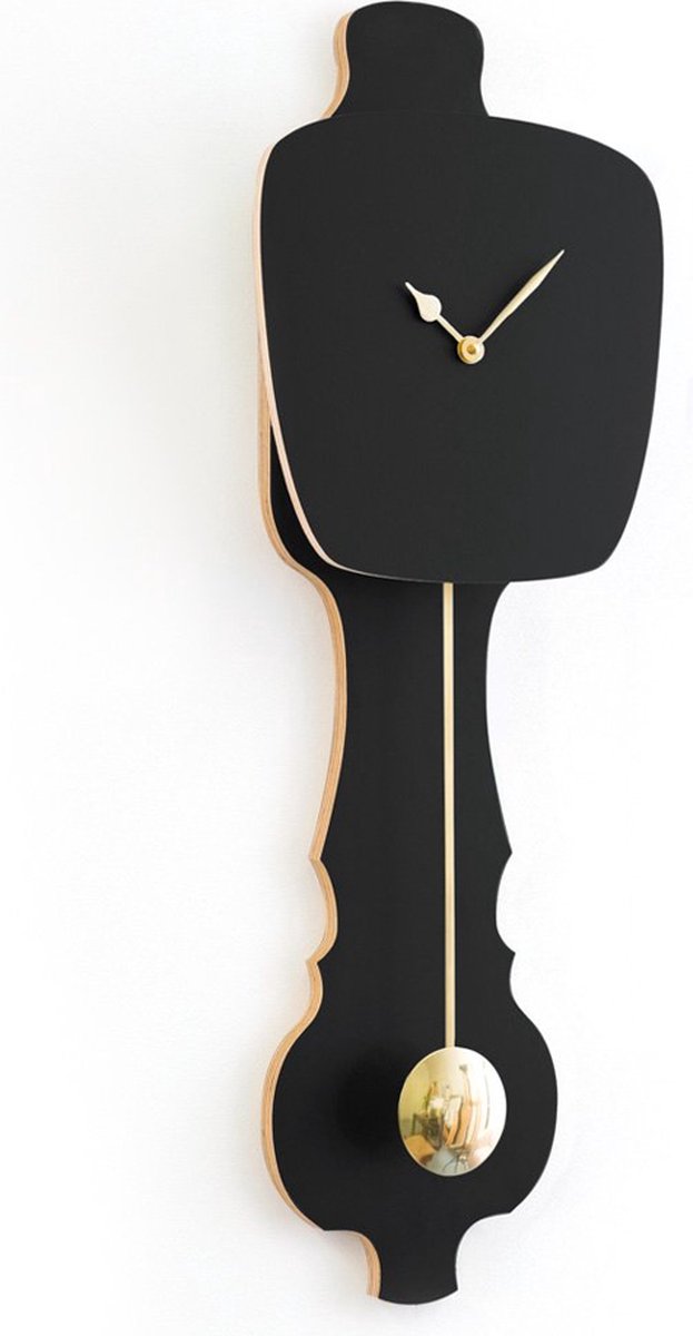 KLOQ Grote Wandklok met slinger in Satijn Zwart & Glimmend Goud (SE)