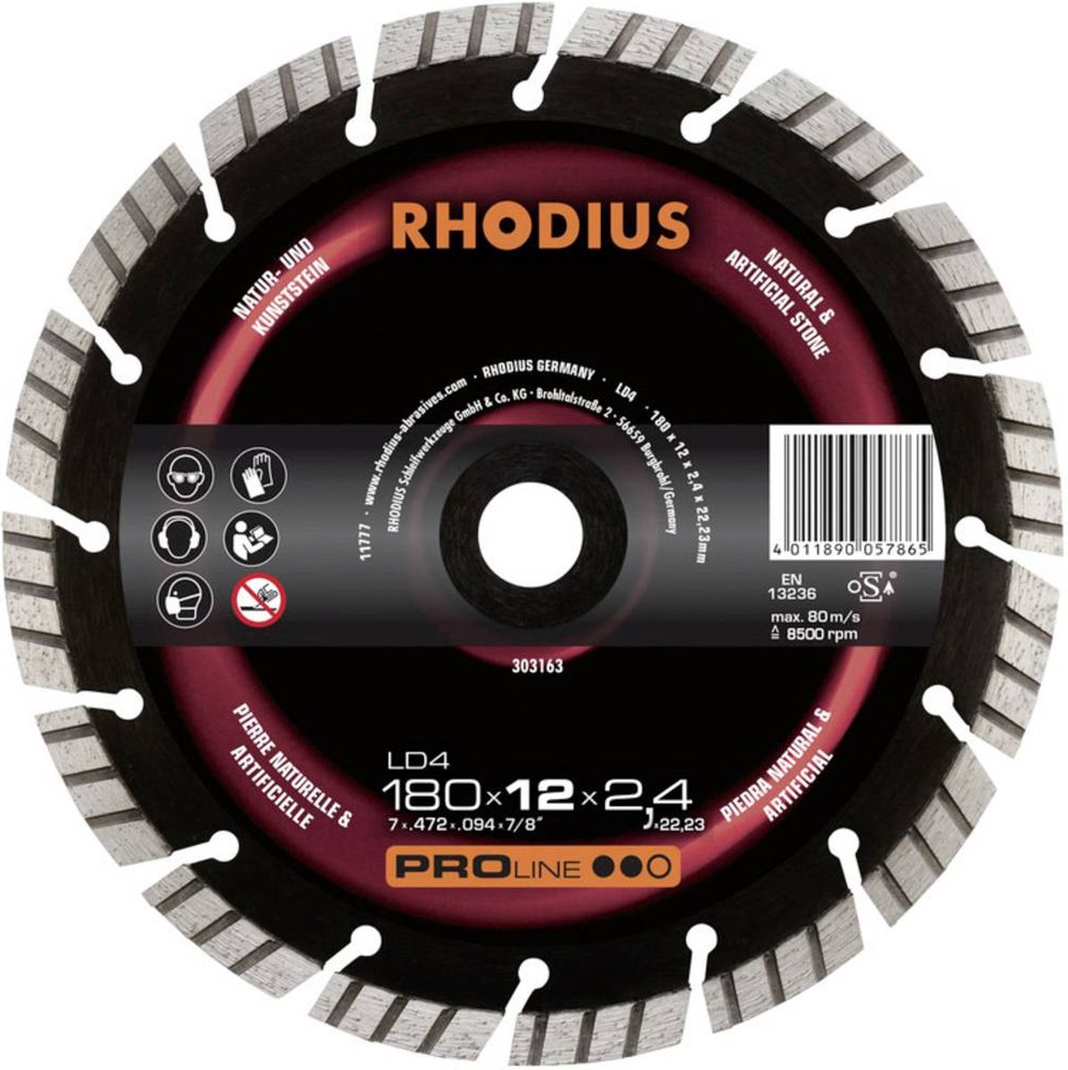 Rhodius 303164 LD4 Diamanten doorslijpschijf Diameter 230 mm Boordiameter 22.23 mm Natuursteen 1 stuk(s)