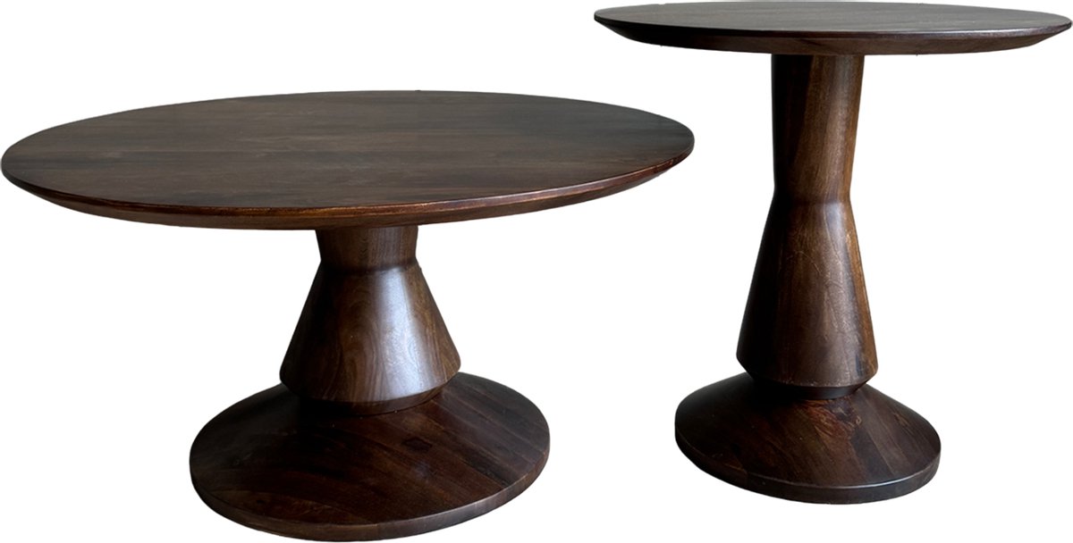 Old Inn - Salontafel walnoot set van 2 met houten poot
