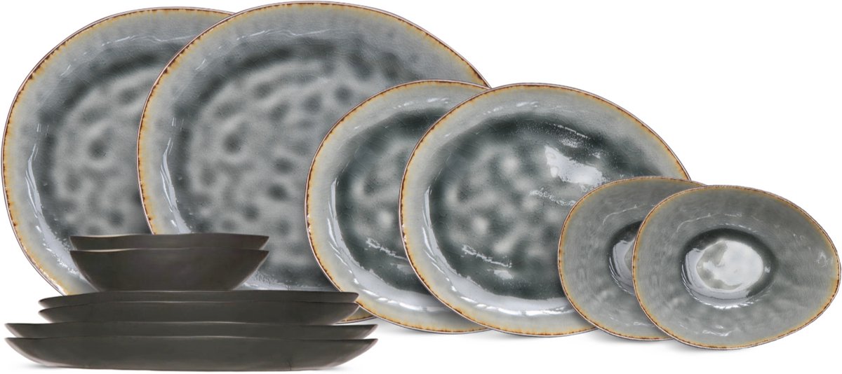 Cosy & Trendy Serviesset Laguna Blue Grey 12-Delig / 4 personen - dinerborden, 4 ontbijtborden en 4 schalen