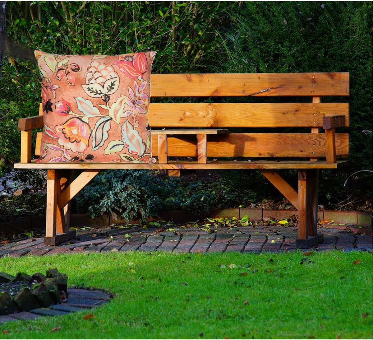Sierkussen voor binnen en buiten - 6x - wild flowers - terracotta - 60 x 60 cm - tuinkussen -