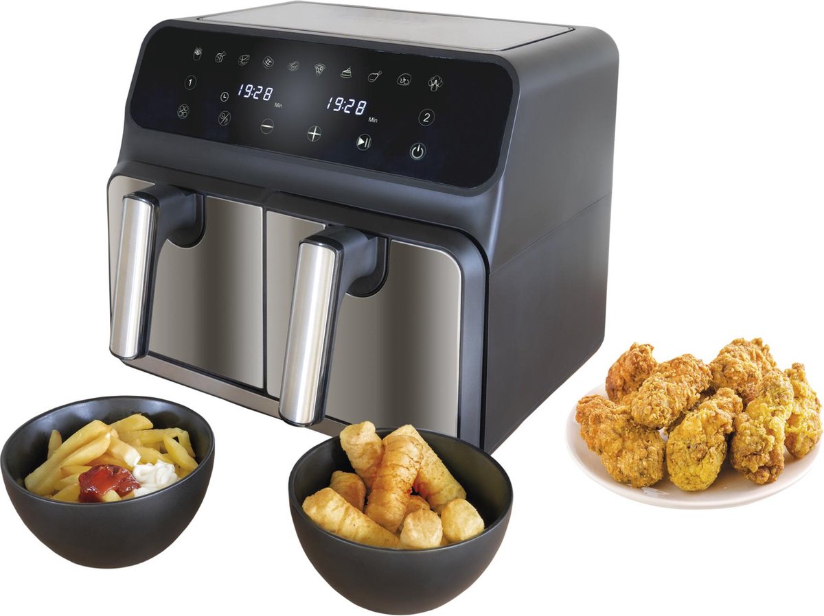 Unold TWIN ZONE Airfryer 8 l 1700 W 2 gescheiden temperatuurregelaars Zwart, RVS
