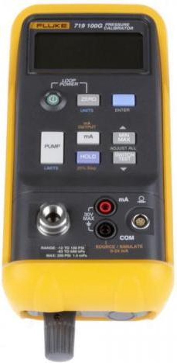 Fluke 719 100G Kalibrator Druk, Stroomsterkte 2x 9 V batterij (blok), meegeleverd