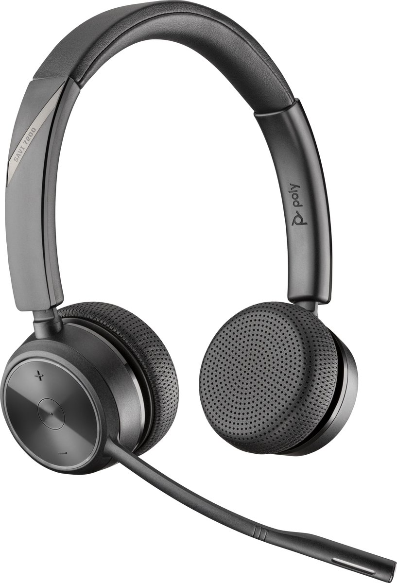 HP Poly Savi 7220 Office On Ear headset Telefoon DECT Stereo Zwart Noise Cancelling Headset, Volumeregeling, Microfoon uitschakelbaar (mute), Incl. oplaad- en