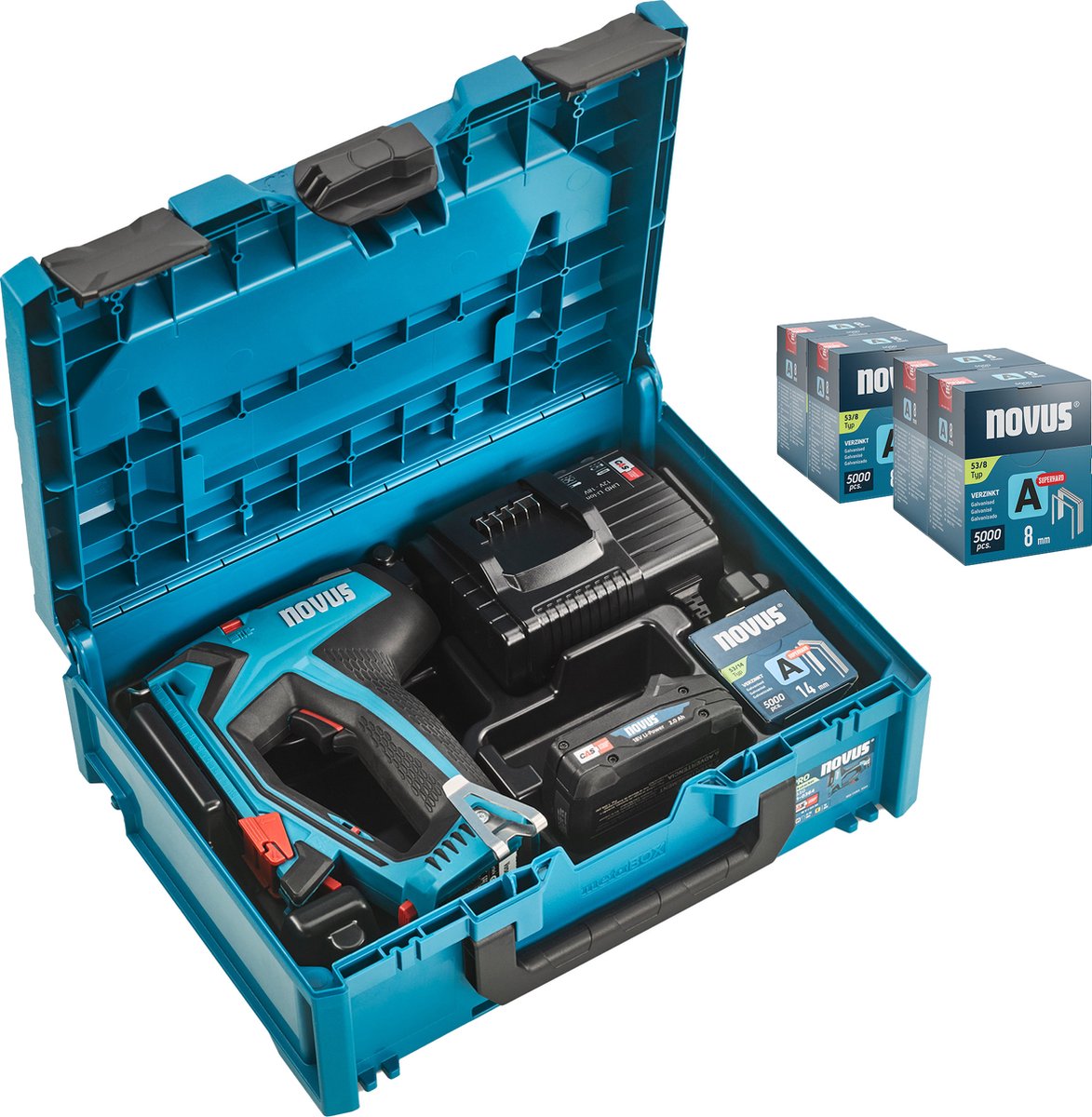 Novus Tools J-550 031-0375 Accunietpistool Type niet Type 37, Type 53 Lengte nieten 6 - 14 mm Incl. accu, Incl. lader, Incl. koffer