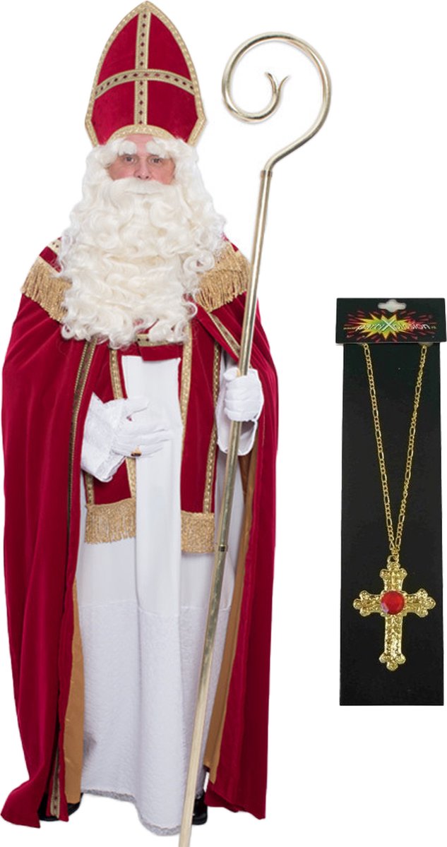 Sinterklaas kostuum - inclusief kruis ketting met rode steen One size -