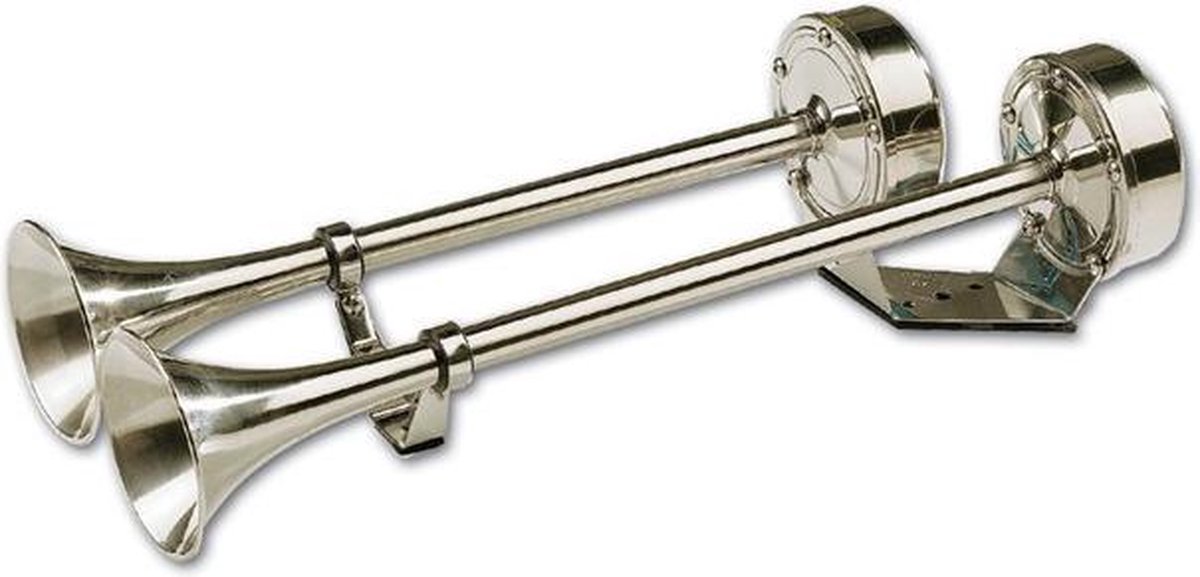 Hollex Dubbele Scheepshoorn 12V 410/470 mm volledig RVS