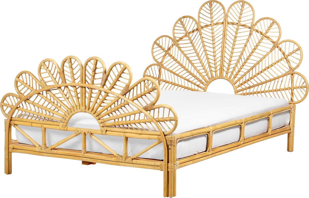 Beliani-FLORENTINE-Tweepersoonsbed-Lichtbruin-140 x 200 cm-Rotan