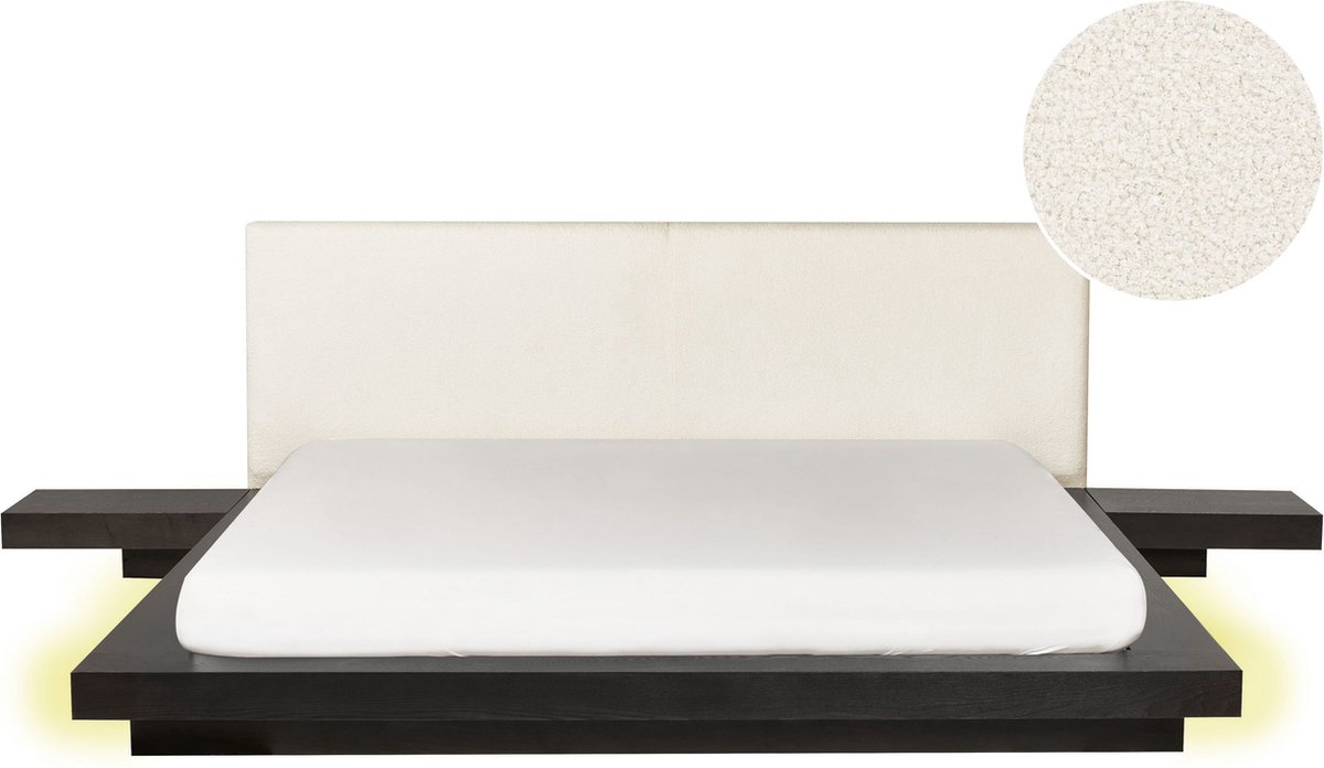 Beliani-ZEN-Tweepersoonsbed met LED-Donkerhout-180 x 200 cm-Bouclé