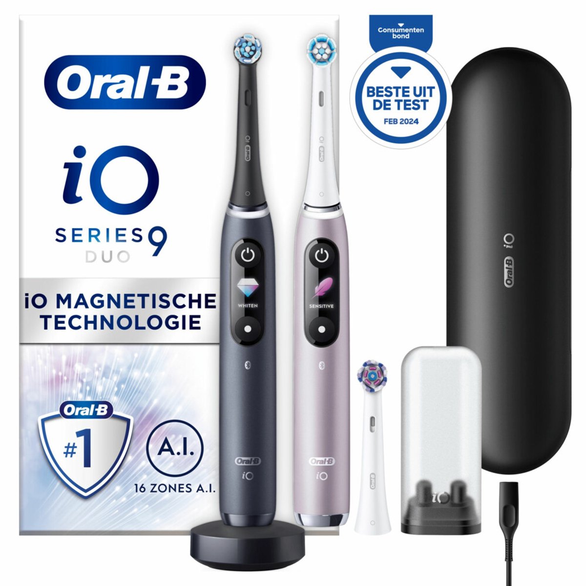 Oral-B Elektrische Tandenborstel iO 9 Duo Zwart&Roze 2 stuks