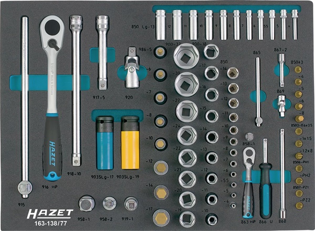 HAZET Dopsleutelset | 1/2 inch (12,5 mm) vierkant hol, 1/4 inch (6,3 mm) vierkant hol | Buiten-zeskant-tractieprofiel, Binnen-zeskant-profiel,