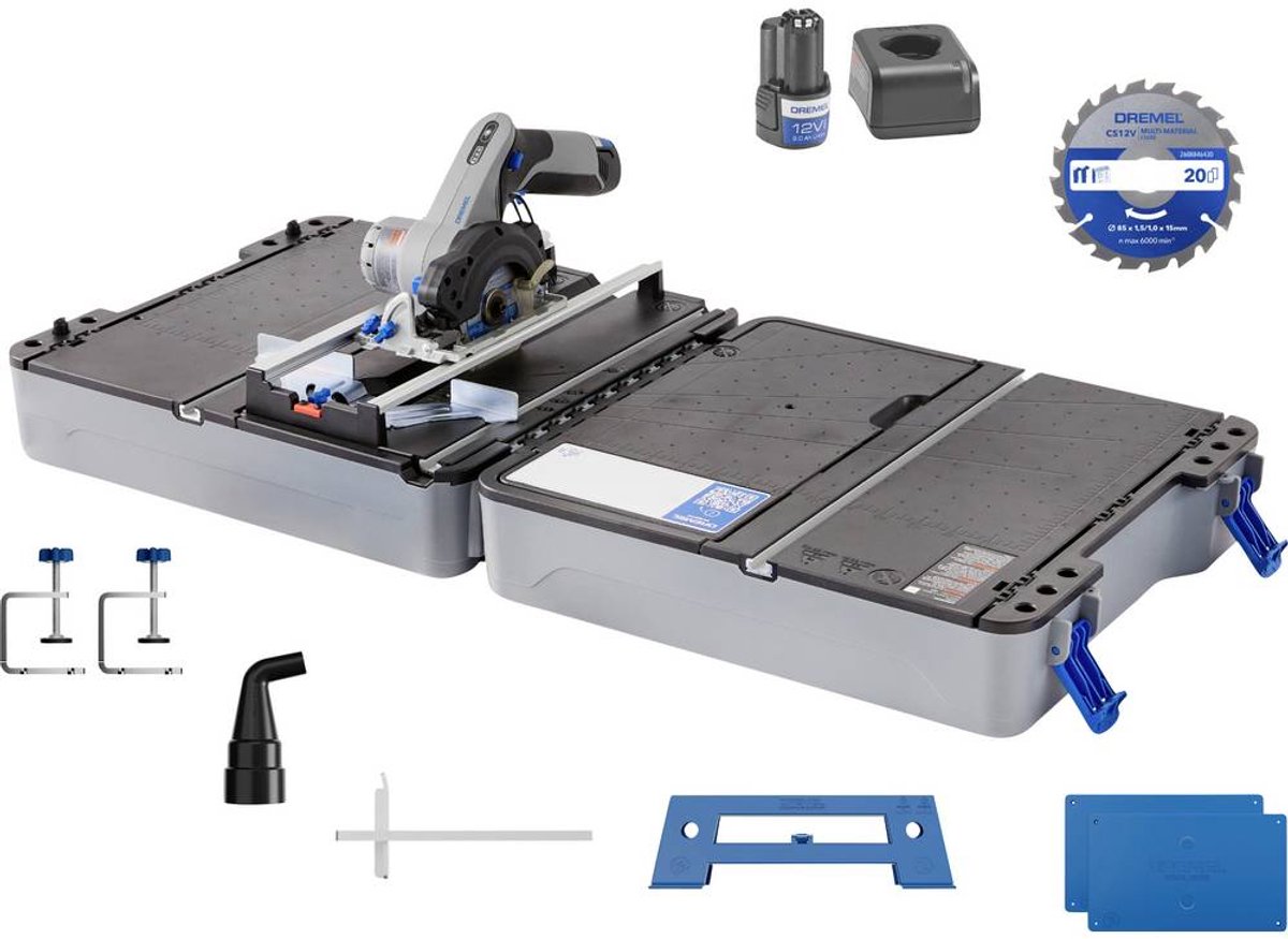 Dremel DREMEL Mobile Sägestation 12V mit Sägetisch-Koffer und Läser CS12V-S1C Afkort-, verstek- en tafelcirkelzaag