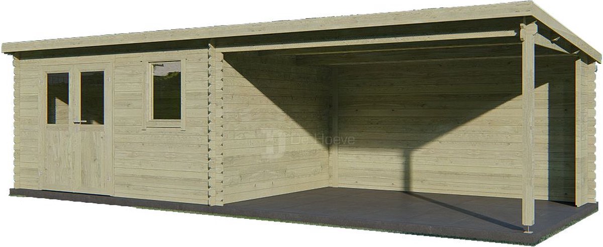Blokhut met overkapping Aida 760x275 Olijfgroen Geimpregneerd - Outdoor life