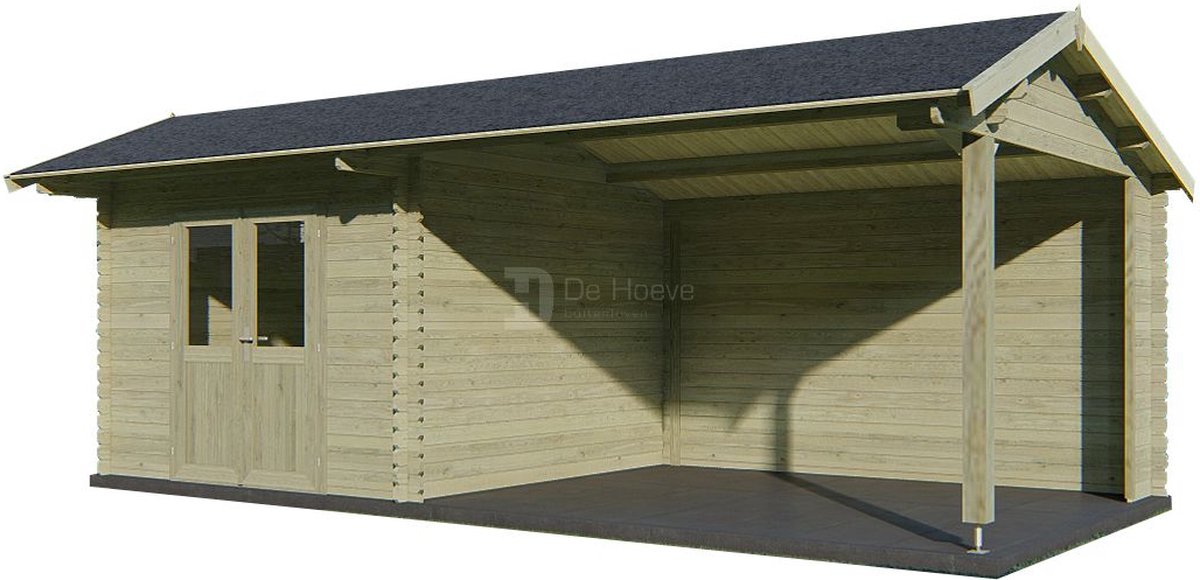 Blokhut met overkapping Maribel 680x300 Olijfgroen Geimpregneerd - Outdoor life