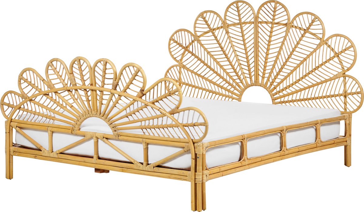Beliani-FLORENTINE-Tweepersoonsbed-Lichtbruin-160 x 200 cm-Rotan