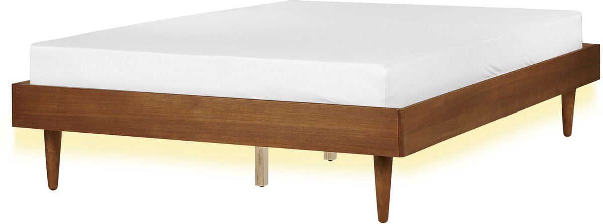Beliani - TOUCY - Bed met LED - Lichtbruin - 140 x 200 cm - Rubberhout