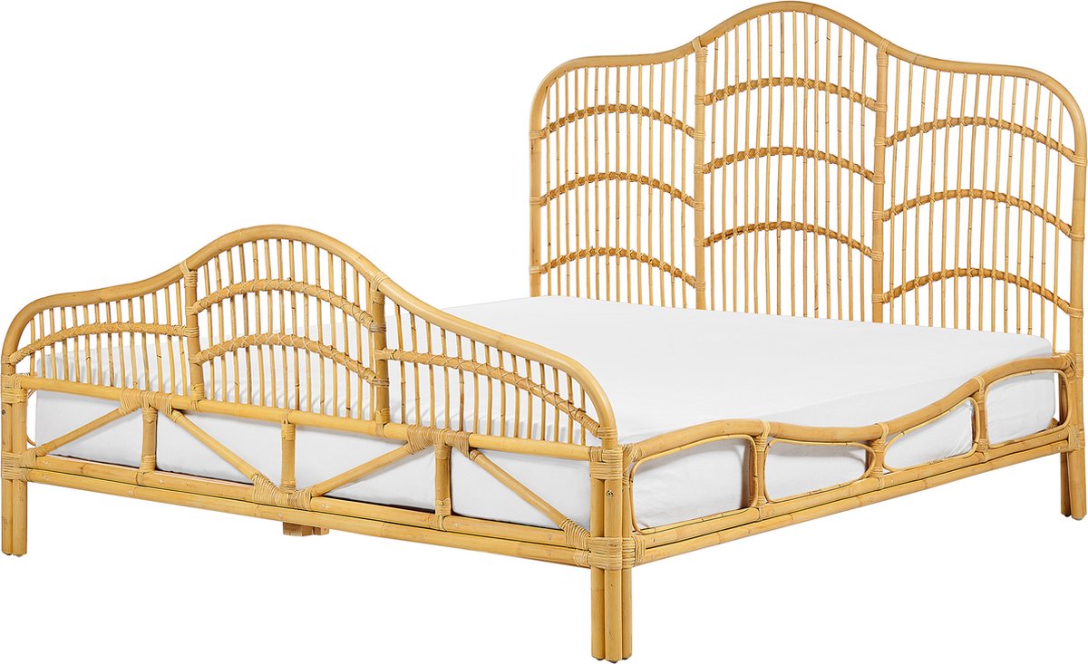 Beliani-DOMEYROT-Tweepersoonsbed-Lichtbruin-160 x 200 cm-Hout