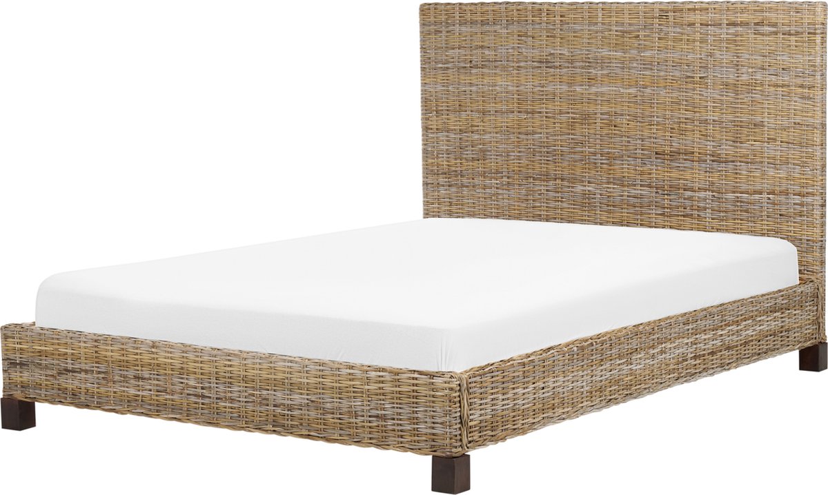 Beliani-SALBRIS-Tweepersoonsbed-Lichtbruin-140 x 200 cm- Rotan