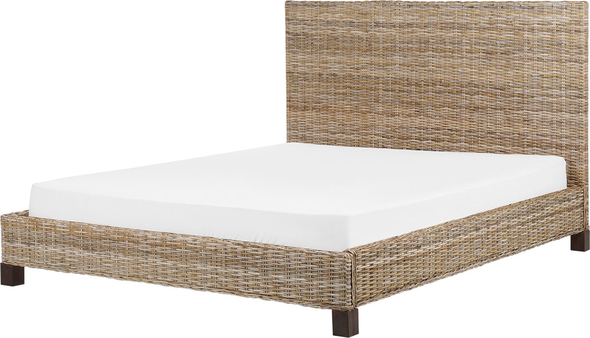 Beliani-SALBRIS-Tweepersoonsbed-Lichtbruin-160 x 200 cm- Rotan