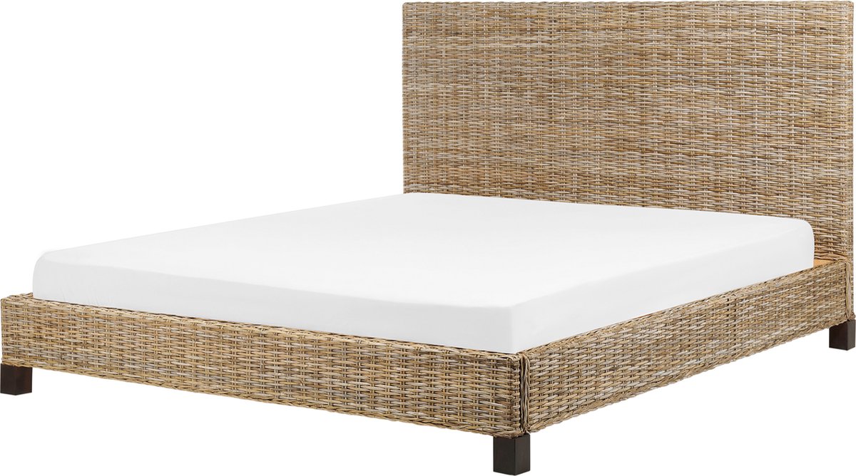 Beliani-SALBRIS-Tweepersoonsbed-Lichtbruin-180 x 200 cm- Rotan