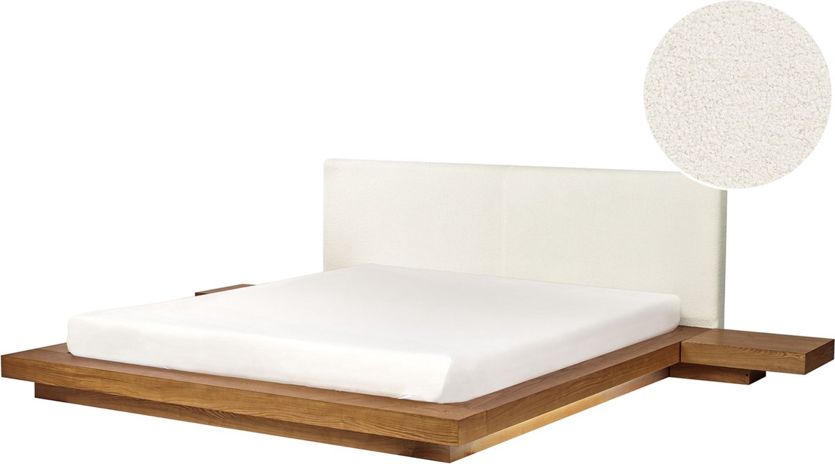 Beliani-ZEN-Tweepersoonsbed met LED-Lichthout-180 x 200 cm-Bouclé