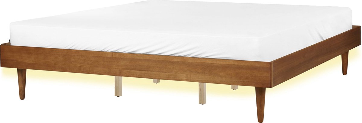 Beliani - TOUCY - Bed met LED - Lichtbruin - 180 x 200 cm - Rubberhout