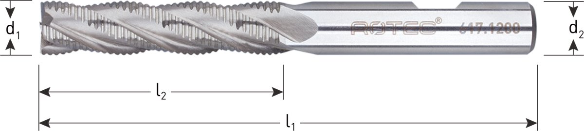Rotec HSS-E Ruwfrees, ongecoat, ø30 - ø30x90x166xø25mm Z=6 / HR / DIN 844-B / lang - 6173000