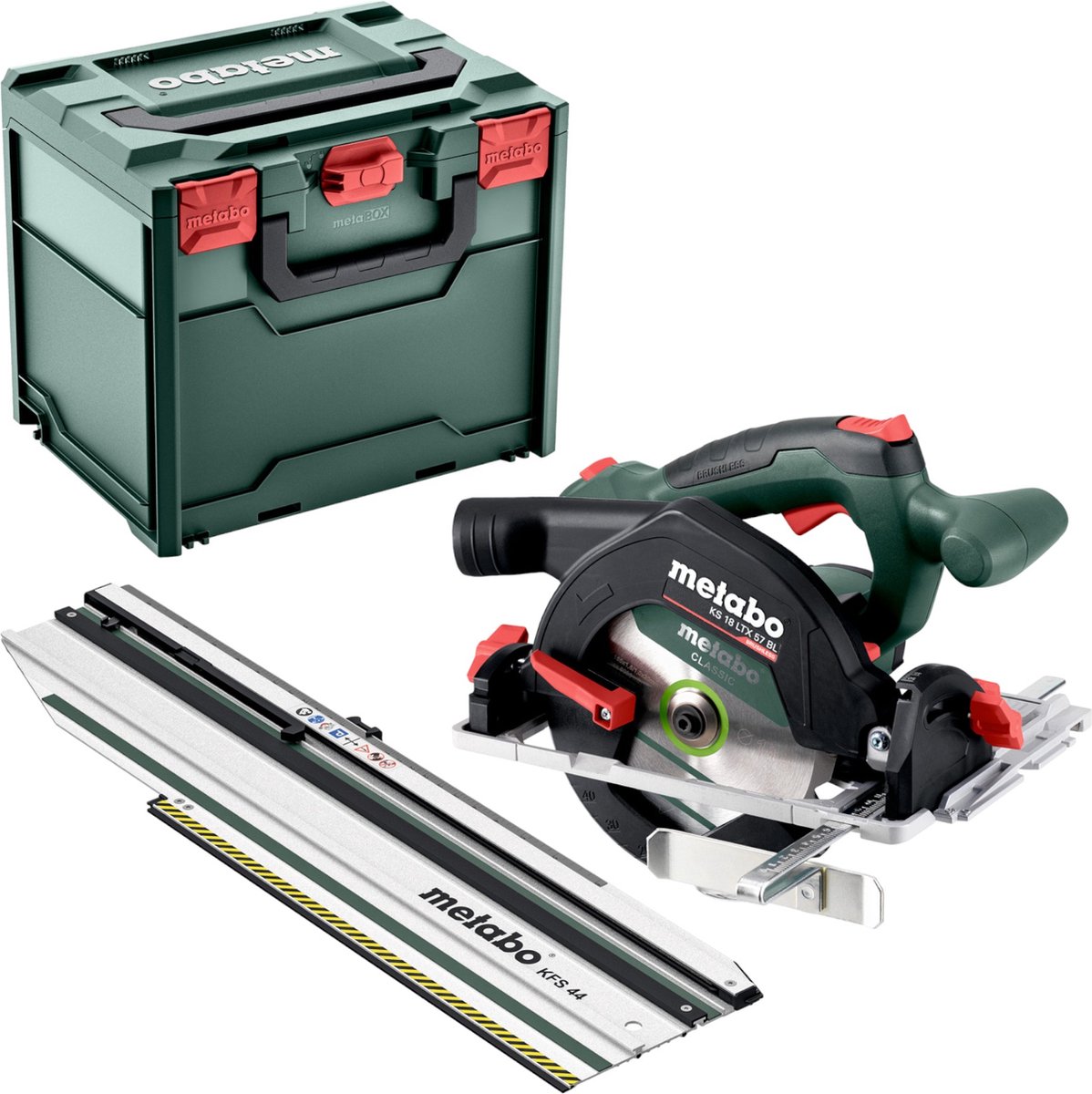 Metabo KS 18 LTX 57 BL + KFS 44 Accu Cirkelzaag 18V Set | Zonder accu en lader | metaBOX 340 - 691223000