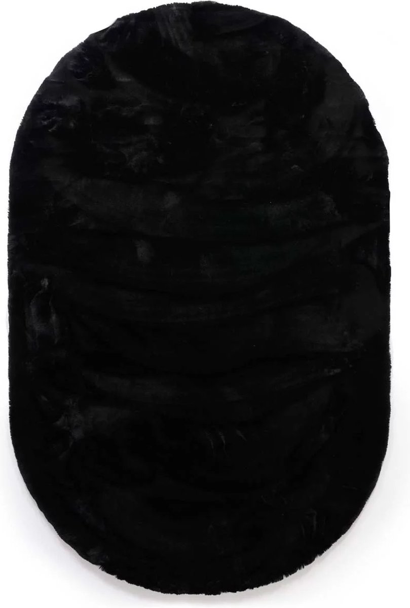 Tapeso Ovaal hoogpolig vloerkleed - Comfy plus - zwart - 200x300 cm