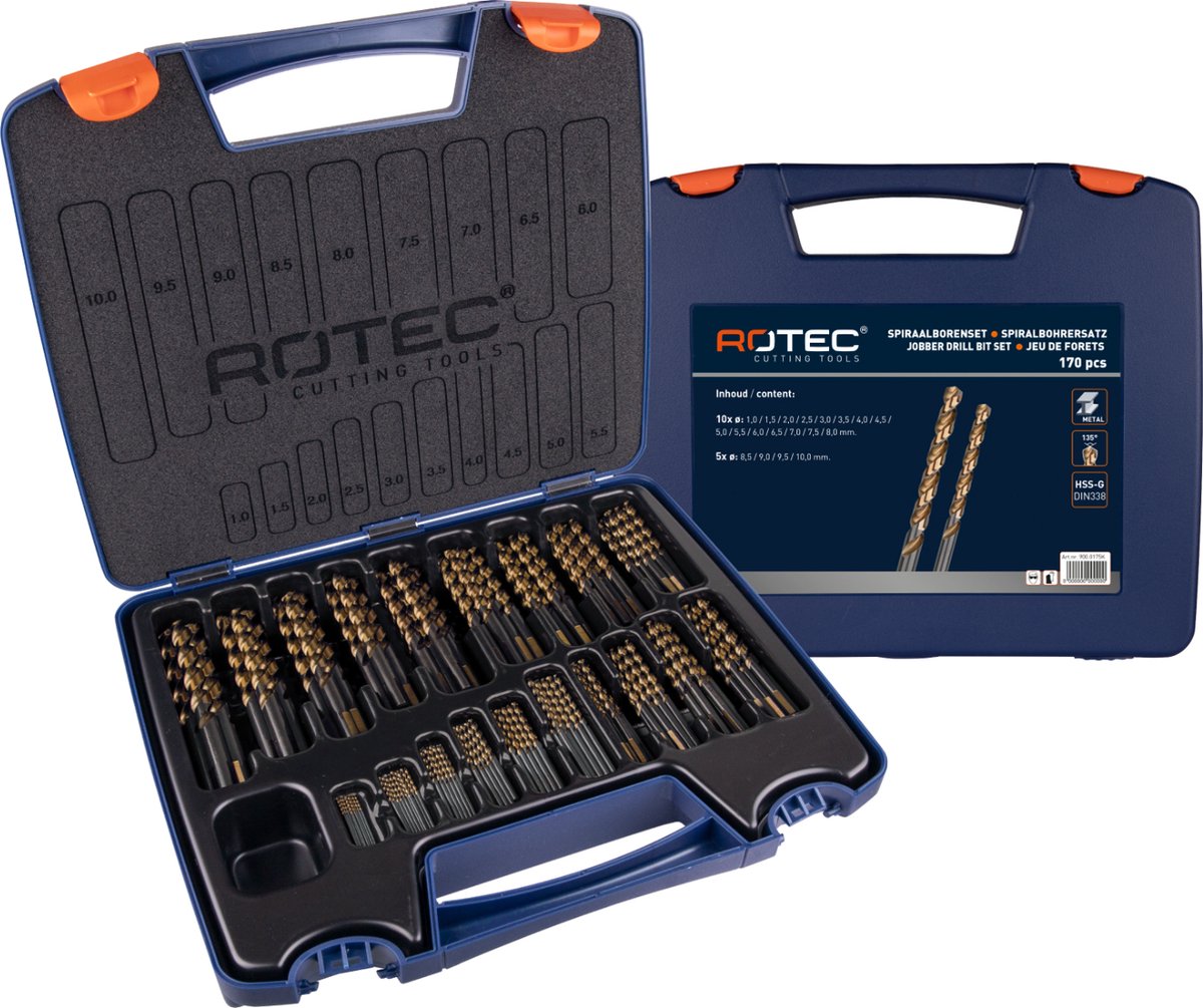 Rotec Spiraalborenset '107', DIN338, UNI-3, 170-dlg, ø1-10 ABS - 900.0175K