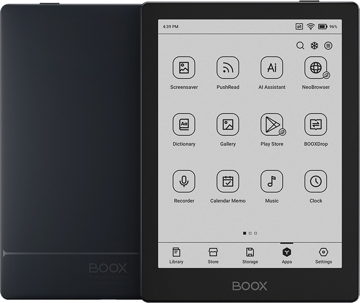 Boox Go 6 - 6"e-inkt e-reader - Zwart - Android 11, Play Store