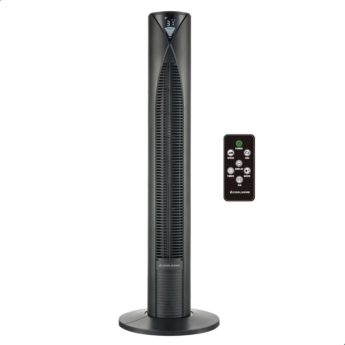 CoolHome CF2205 - Torenventilator met afstandsbediening - Ventilator staand met Ionisator - 96 CM - Dimbaar LED scherm - Zwart