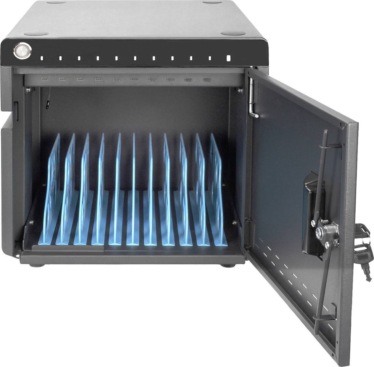 DIGITUS Bureau-laadkast - 10 Laadplaatsen - UV-C Lamp sterilisatie van Bacterien en tevens tablet kluis met snellaad functie