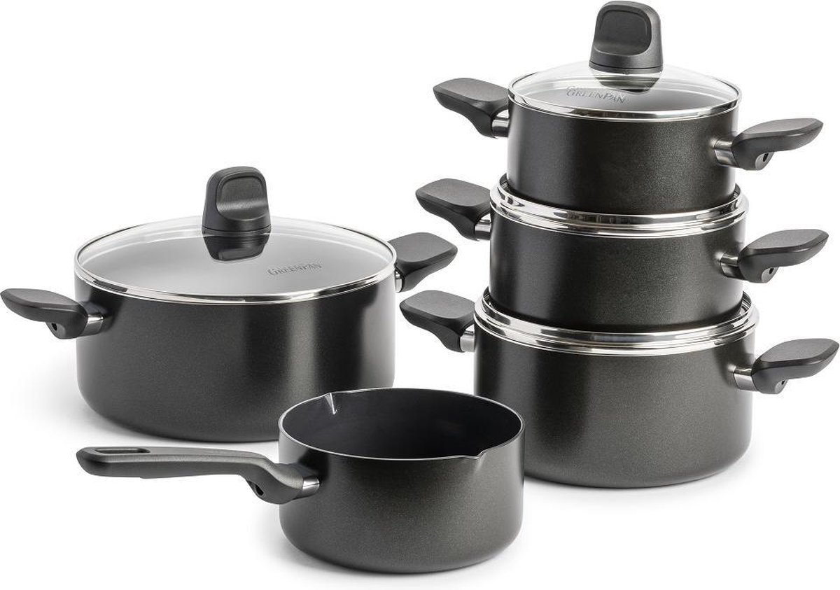 GreenPan Memphis pannenset - 5-delig - zwart - Inductie - PFAS-vrij