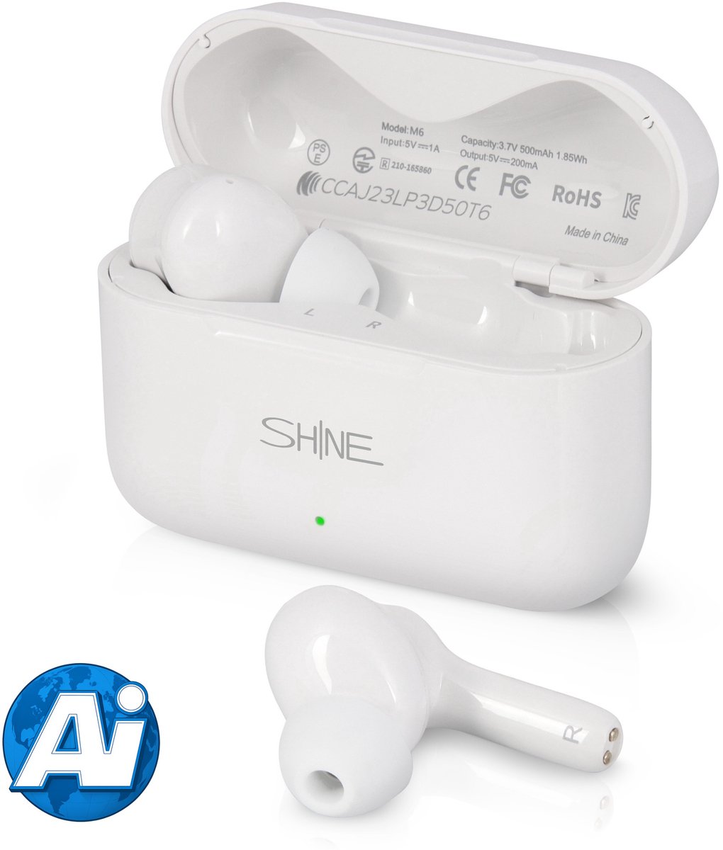 Shine Vertaalcomputer - Vertaal apparaat met spraak - Draadloze Oordopjes met Vertaalfunctie - Environmental Noice Cancelling - AI Vertaler - Translator - Vertaler voor 127 Talen en 97% Accuraat - 24 Uur Batterij - Wit