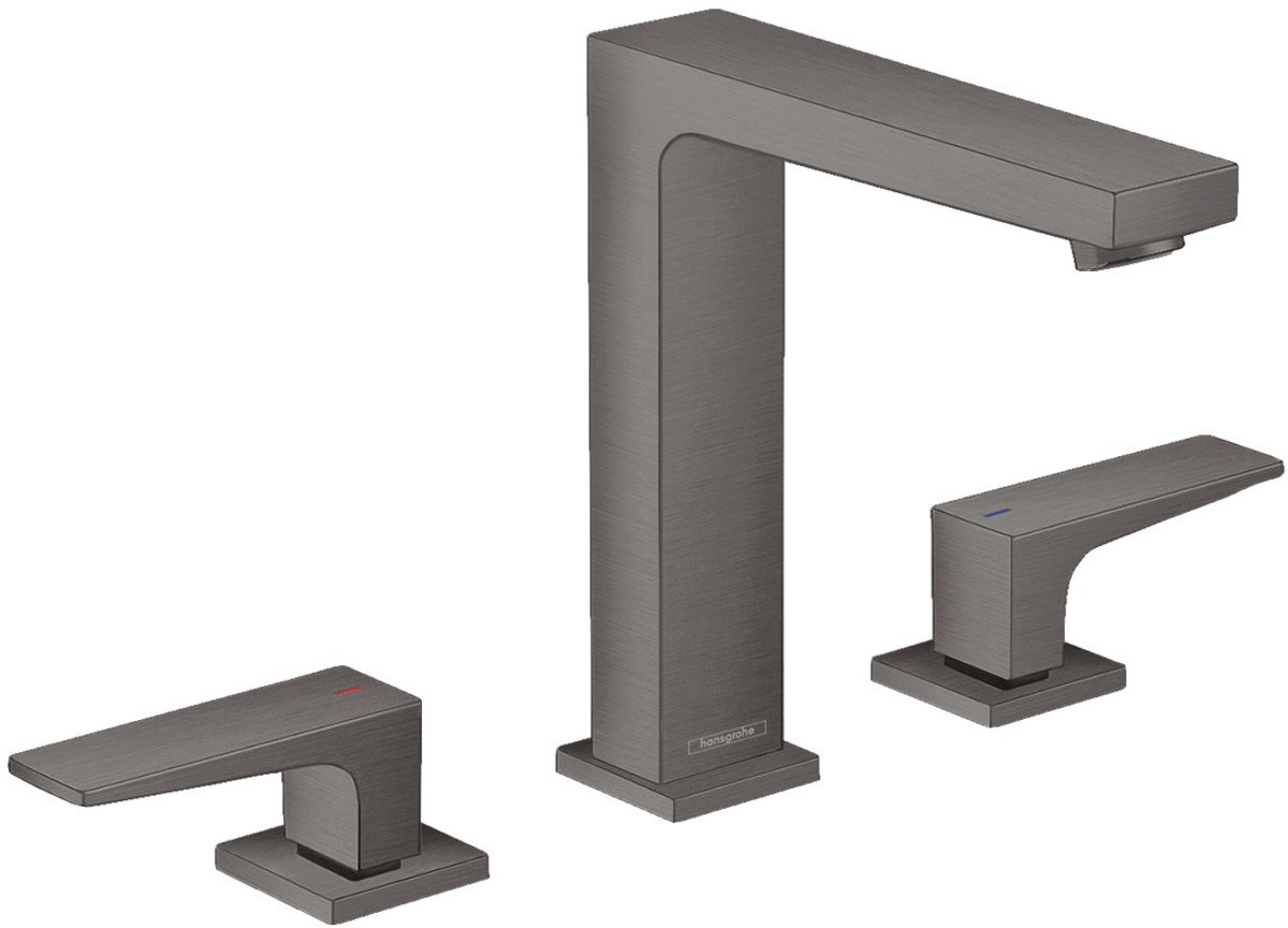 Hansgrohe Metropol 3-gats wastafelkraan 160 met push open waste met voorsprong vaste uitloop 15.2cm brushed black chroom