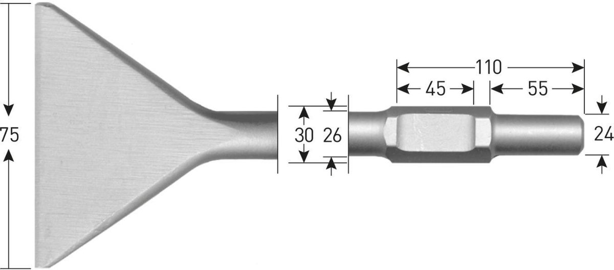 Rotec 6-kant Spadebeitel 75x400mm 6-kant ø30,0 / ø24x55mm - 2155215