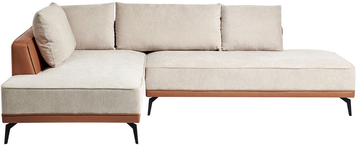 Beliani-MYKEN-Hoekbank-Beige|Bruin-Rechtszijdig-Polyester|Kunstleer