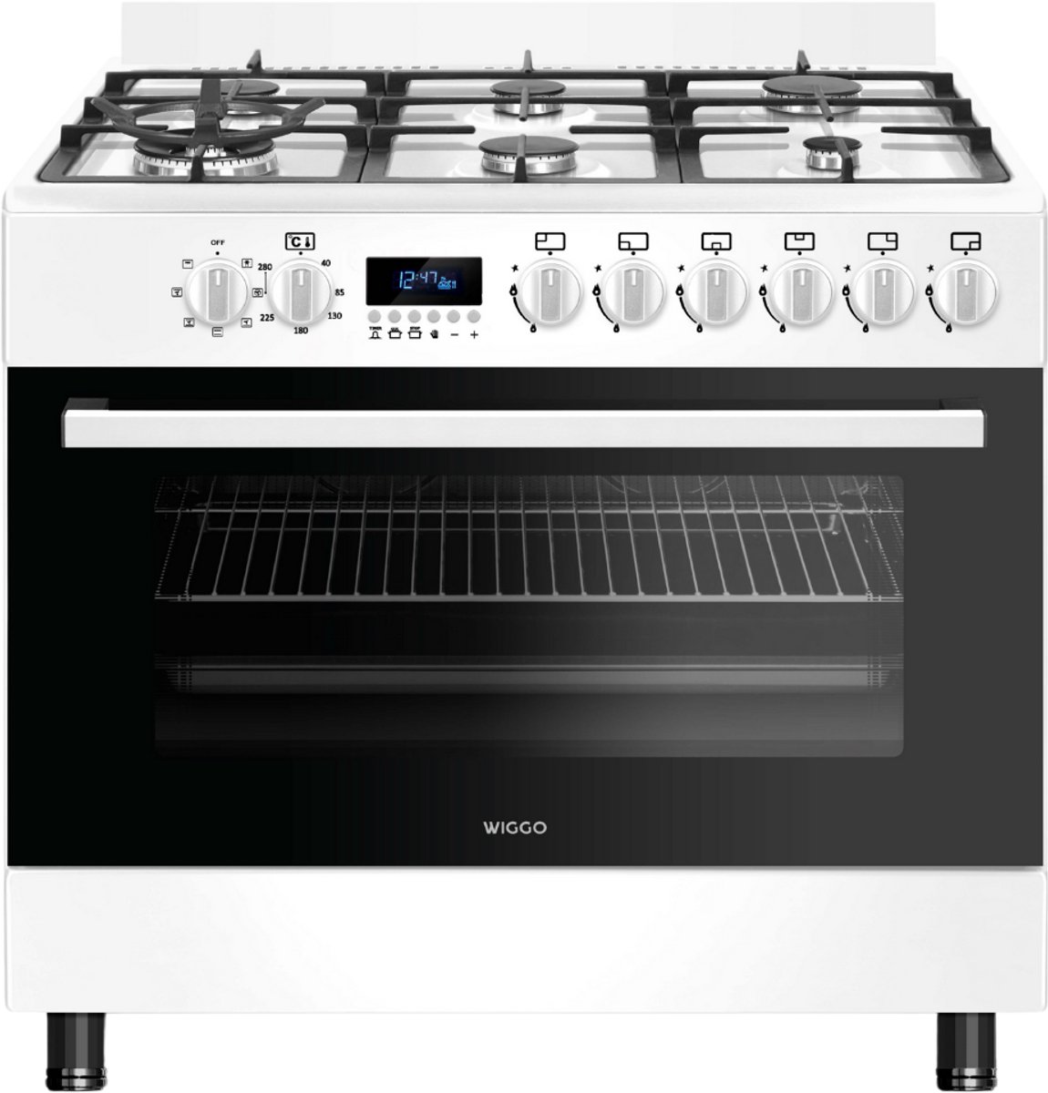 Wiggo WO-E969R(WW) - Serie 9 - 90 cm - Gasfornuis - 6 kookzones - Wit