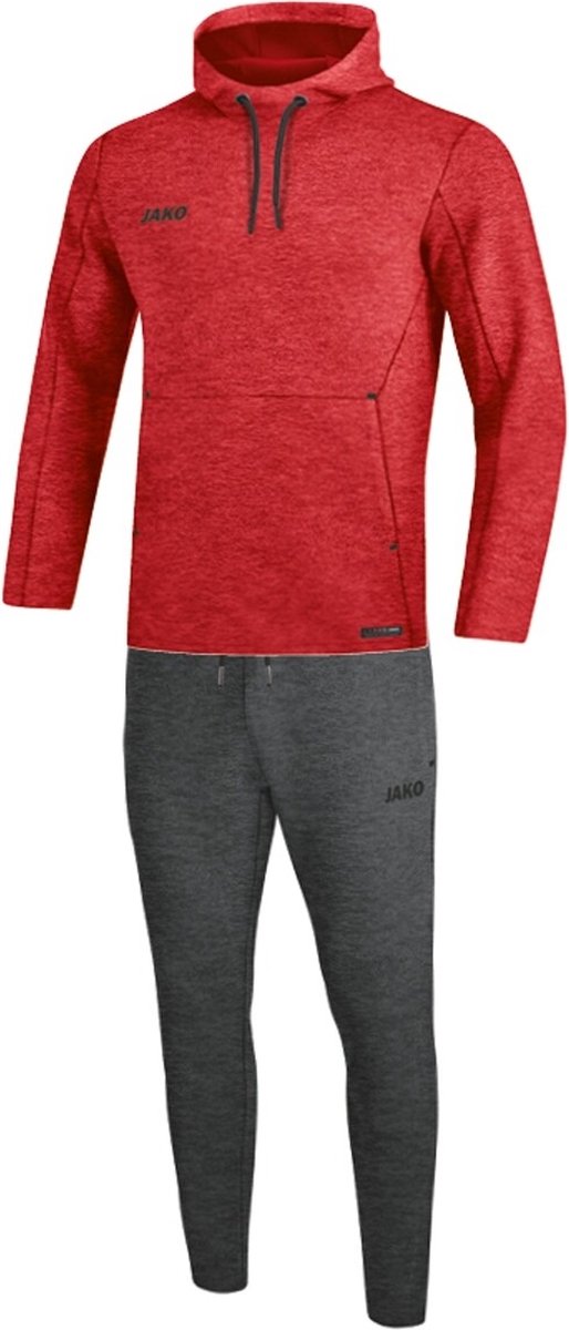 JAKO M9629D Joggingpak Met Sweaterkap Premium Basics Dames - Rood Gemeleerd - 40